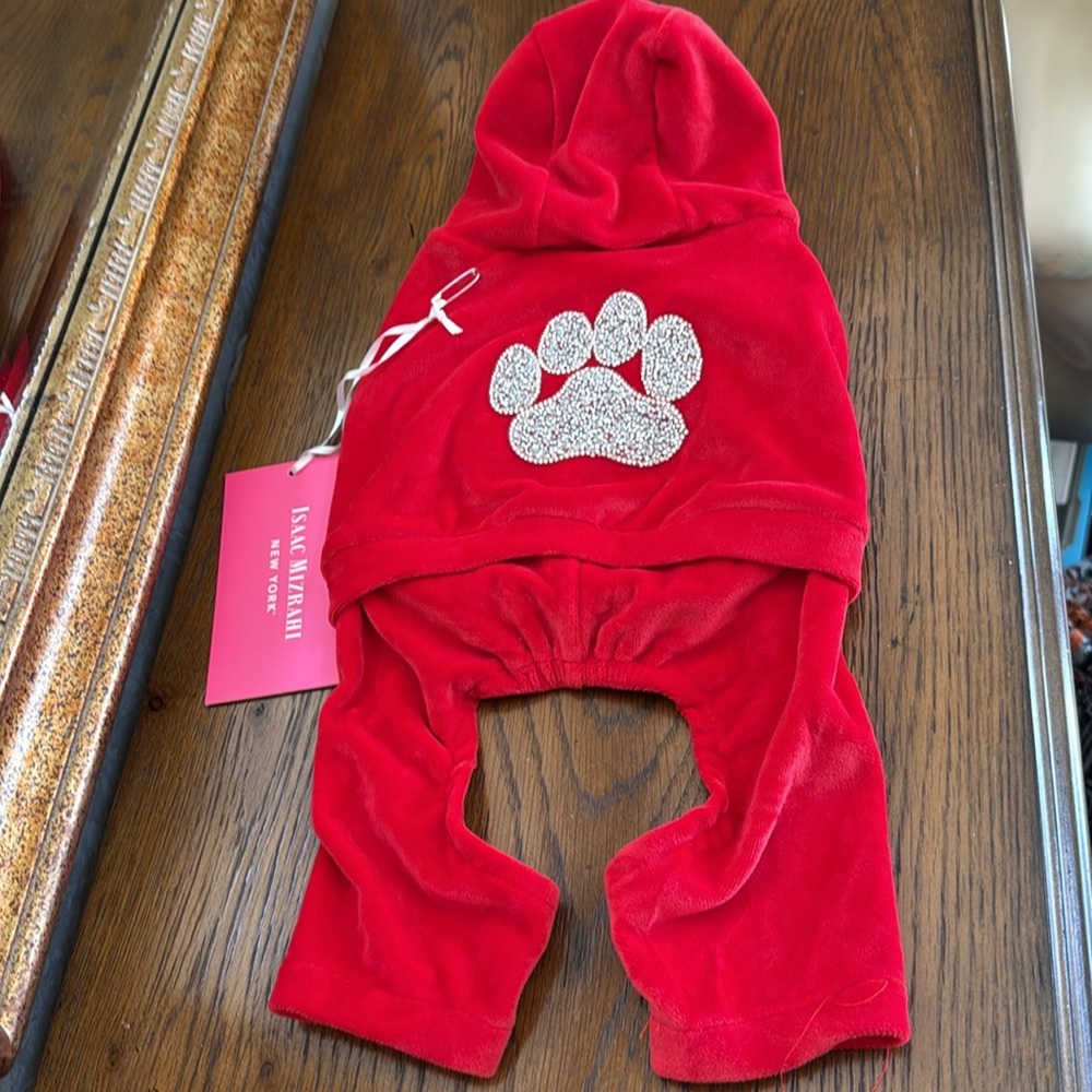 Isaac Mizrahi Red Dog velour outfit with Silver Paw Print. Size XS.